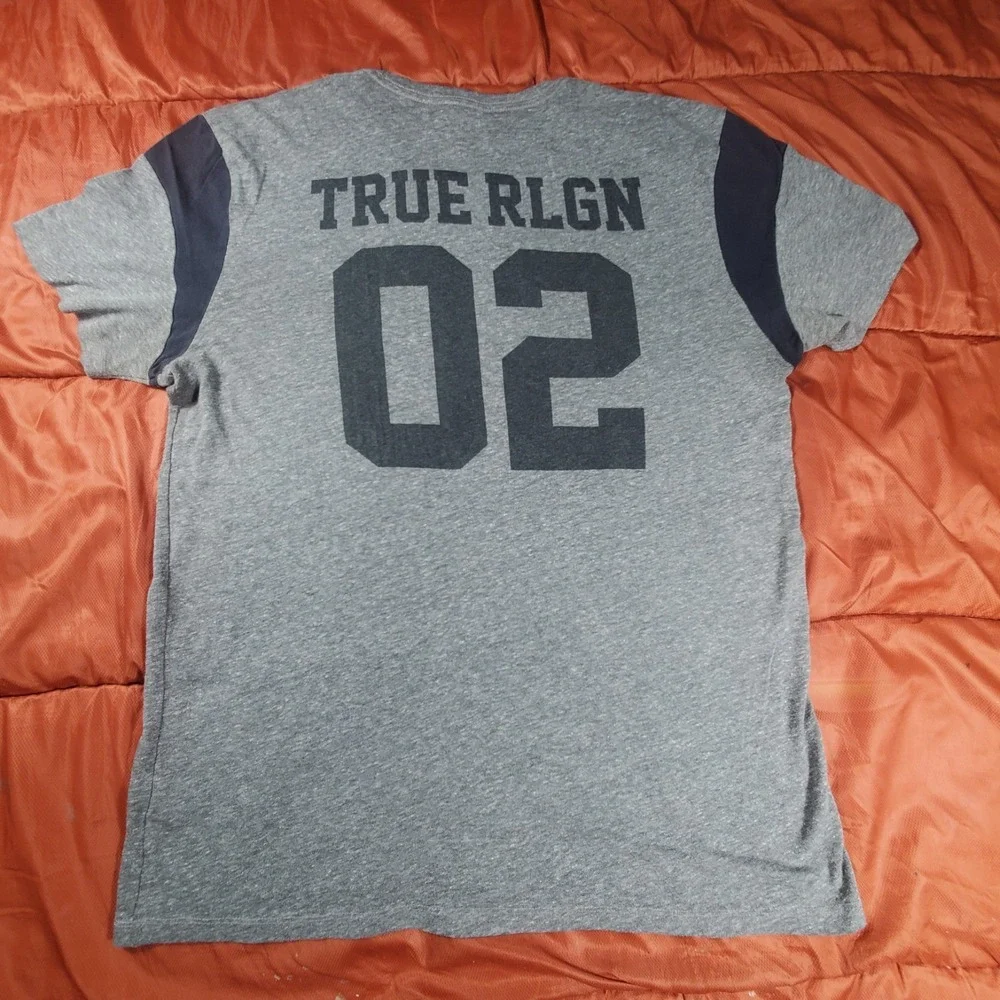 TRUE‎ RELIGION MENS VINTAGE T-SHIRT JERSEY SHORT SLEEVE CREW NECK GRAY SIZE XL